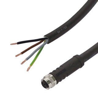 Sensor Kabel, 5m, PUR, M12 Sensorbuchse, 3-polig + PE, S-kodiert/offene Leitungsenden, 220-240V AC