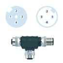 T-Verteiler M12, 4-polig, 2x M12 Buchse, A-kodiert/1x M12...