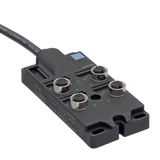 Sensor-/Aktor Box mit Festkabelanschluss 10m PUR, 4 Steckplätze, M12, A-kodiert, max. 4A, 24V DC